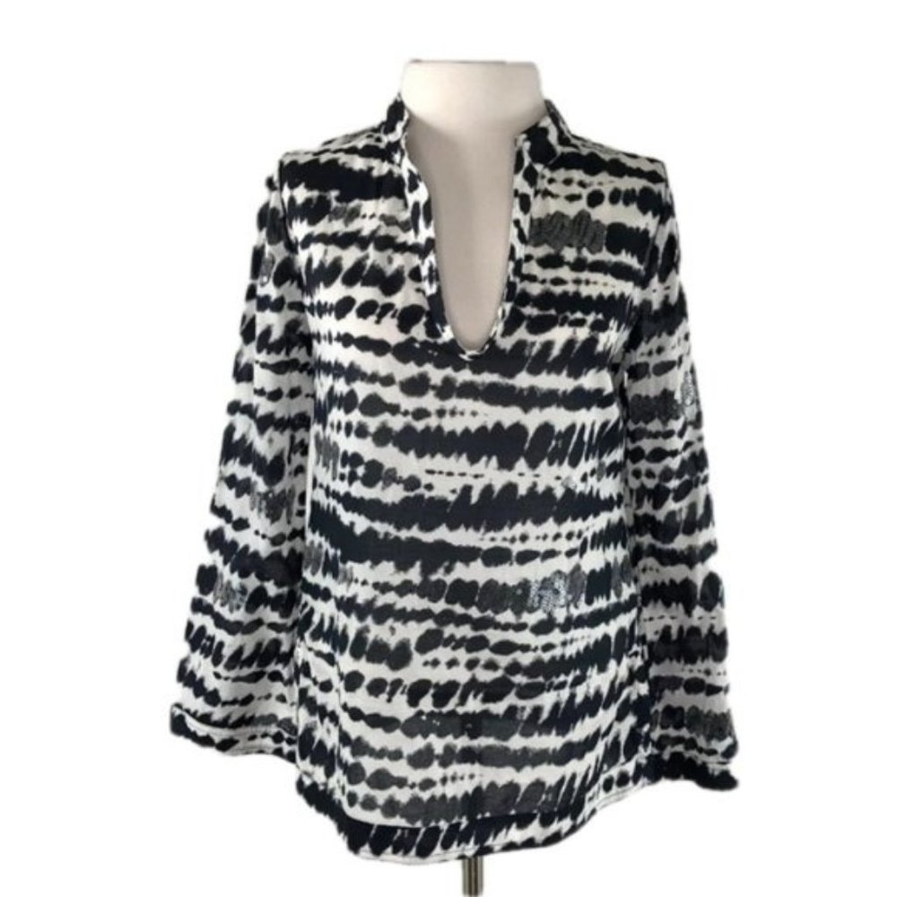 Tory Burch Black‎ White Stripe Sequin Top 2